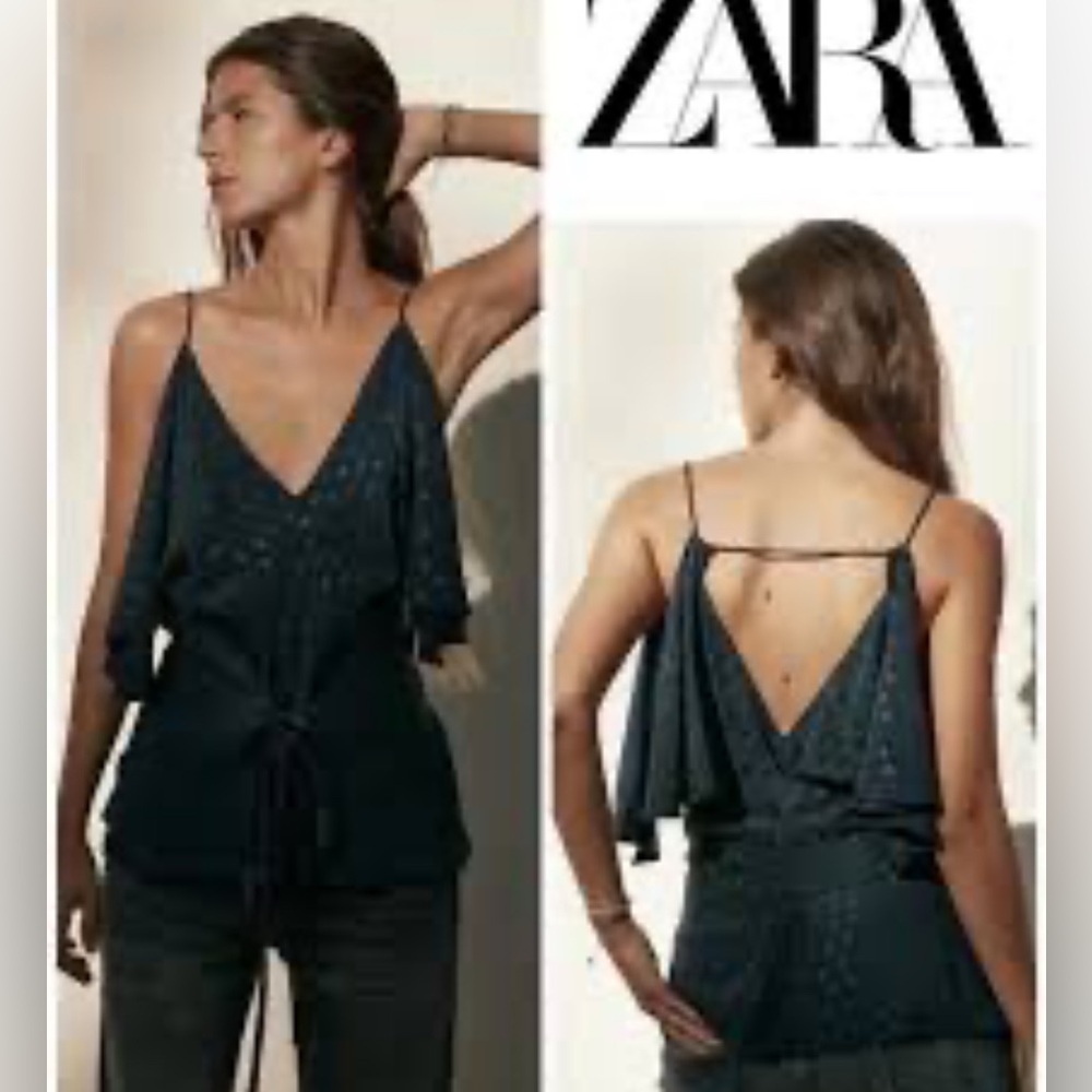 Zara JACQUARD TOP ZW COLLECTION - Sz. M - Petrol Blue